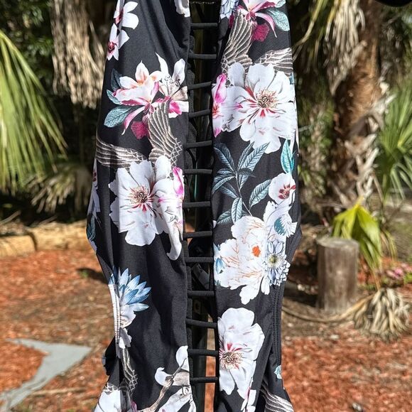 Rachael Roy Cut Out Black Floral print swimsuit one piece bathing suit - Picture 3 of 7